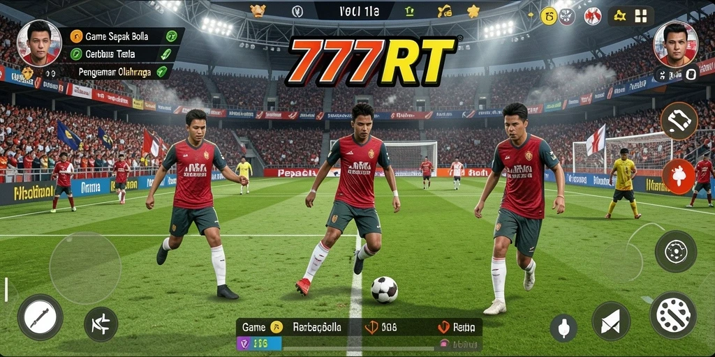 Gameplay 777RT menampilkan aksi sepak bola yang seru dan mendebarkan.