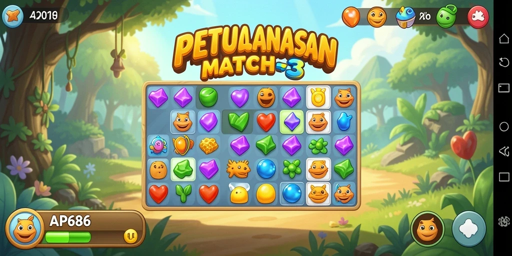 Screenshot gameplay AP686 yang menampilkan keseruan permainan Match-3.
