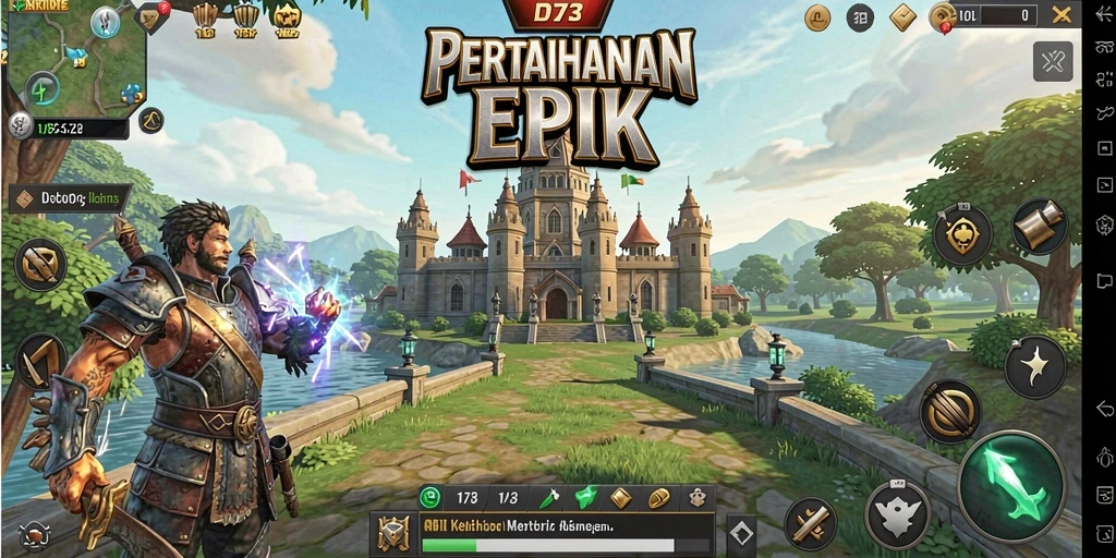 Tangkapan layar utama D73 menampilkan aksi pertahanan menara yang mendebarkan.