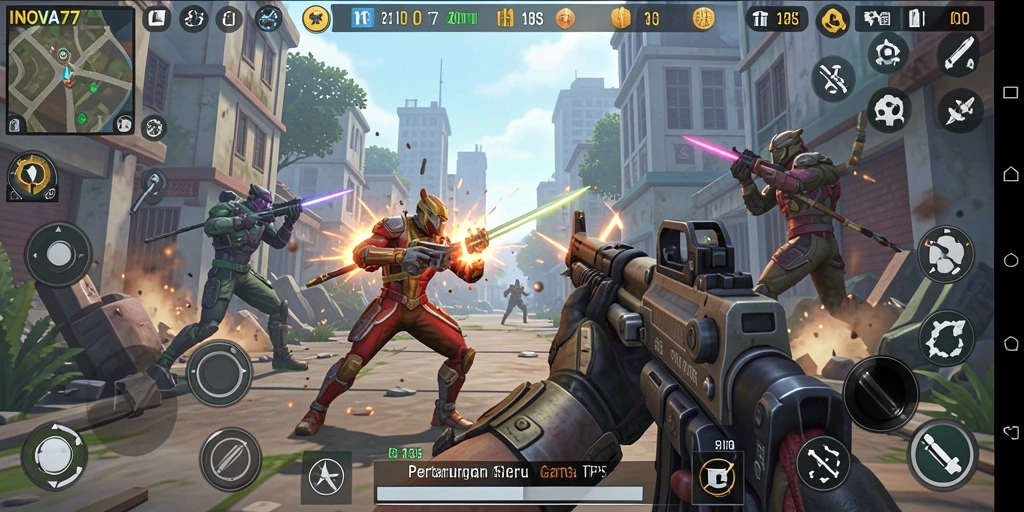 Screenshot menampilkan aksi seru dalam pertempuran TPS di INOVA77.