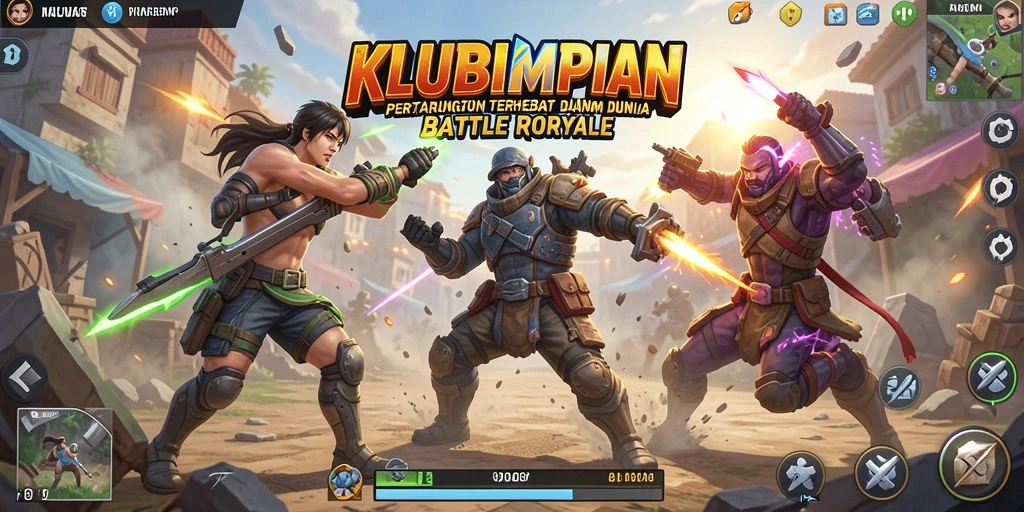 Screenshot gameplay KLUBIMPIAN menunjukkan aksi mendebarkan Battle Royale.