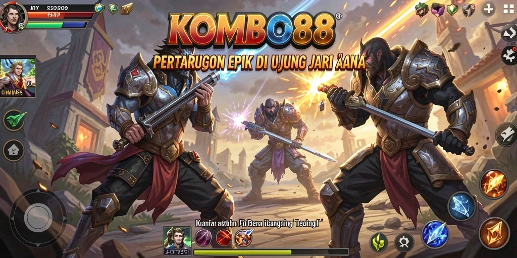 Screenshot utama KOMBO88 menampilkan pertarungan epik yang intens.
