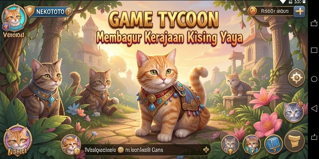 Tampilan gameplay seru di NEKOTOTO dengan kucing-kucing lucu.