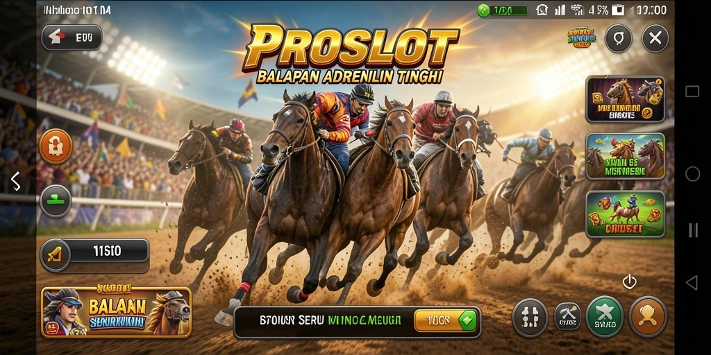 Tampilan utama gameplay <strong>PROSLOT</strong> yang menampilkan balapan seru dan mobil yang melaju kencang.