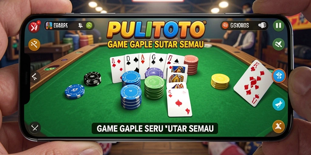 Screenshot utama PULITOTO menampilkan gameplay Gaple yang seru.